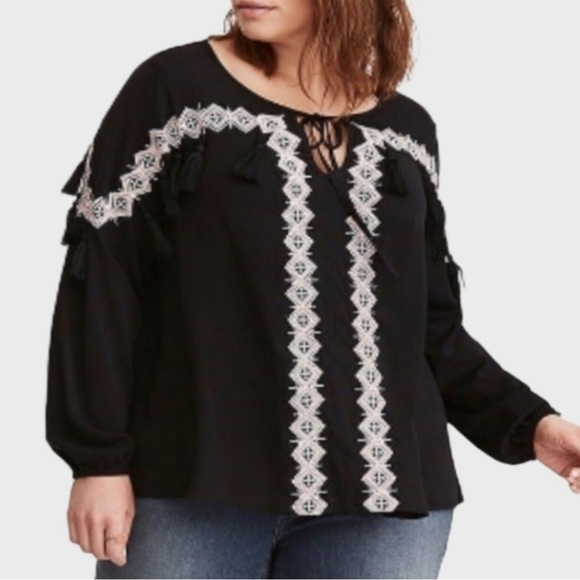 Torrid Insider Collection Black Challis Long sleeve embellished blouse size: 2 - Picture 2 of 13